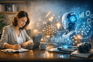 Professional leveraging AI skills for success