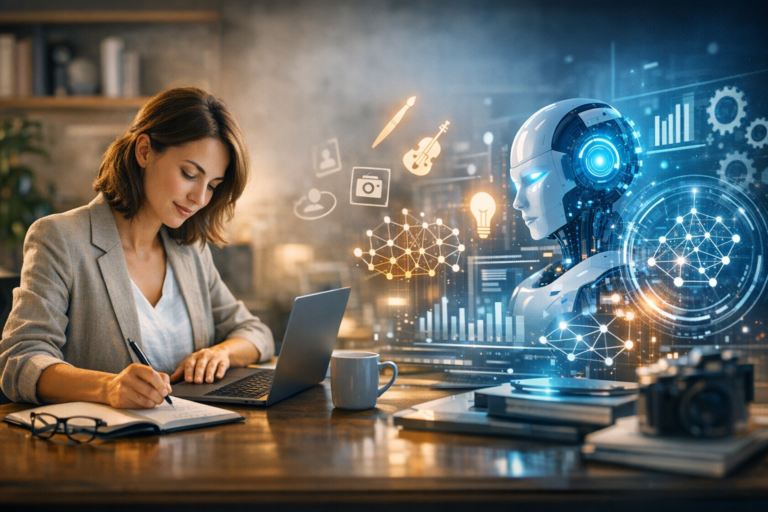 Professional leveraging AI skills for success